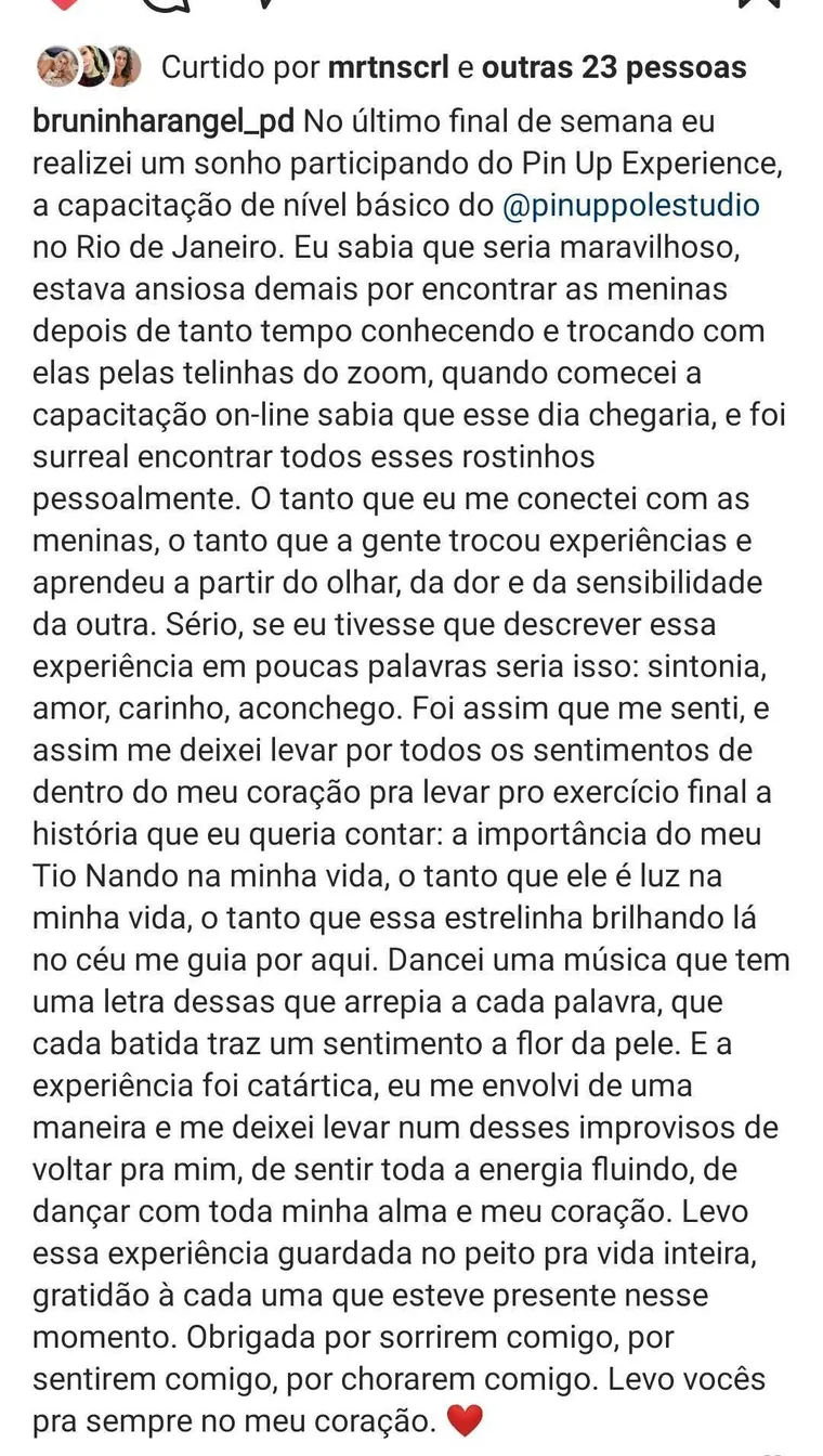 Depoimento de Bruninha sobre a Experiência Pin Up