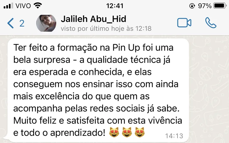 Depoimento de Jalileh sobre a Experiência Pin Up