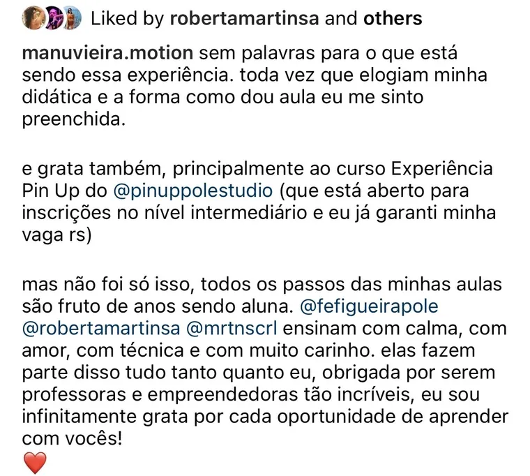 Depoimento de Manu sobre a Experiência Pin Up
